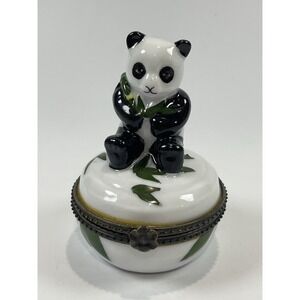 Panda Bear ‎ Trinket Box  Porcelain Hinged Hand Painted